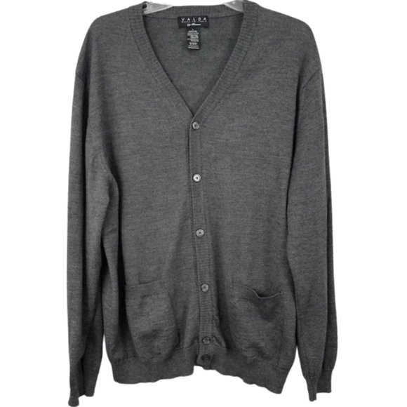 VALDA By Toscano Gray Fine Merino Wool Blend Button-Down Sweater - Men's L - Picture 1 of 4
